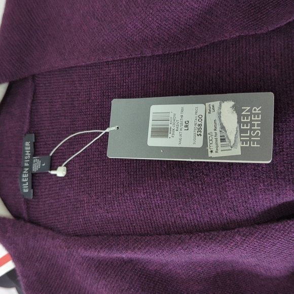 EILEEN FISHER Merino Wool Open Front Plum Oversized Cardigan Size ..Large - Picture 9 of 10